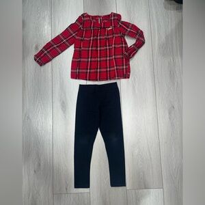 Carters Red Plaid Top and Black Leggings Set